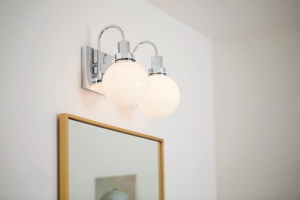 Kichler Hex 2-Light Vanity Light, Modern Light with Opal Glass in Chrome, Install Up or Down, Damp Rated, for Bathroom Vanity (14.25' x 10.25'), 55150CH