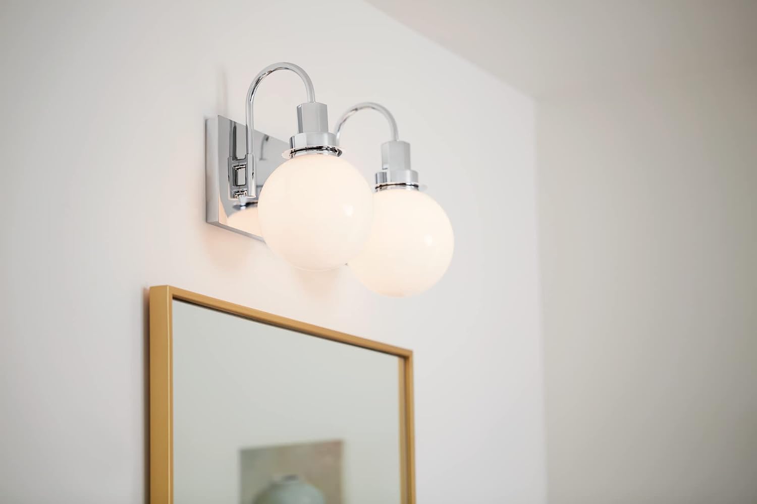 Kichler Hex 2-Light Vanity Light, Modern Light with Opal Glass in Chrome, Install Up or Down, Damp Rated, for Bathroom Vanity (14.25' x 10.25'), 55150CH