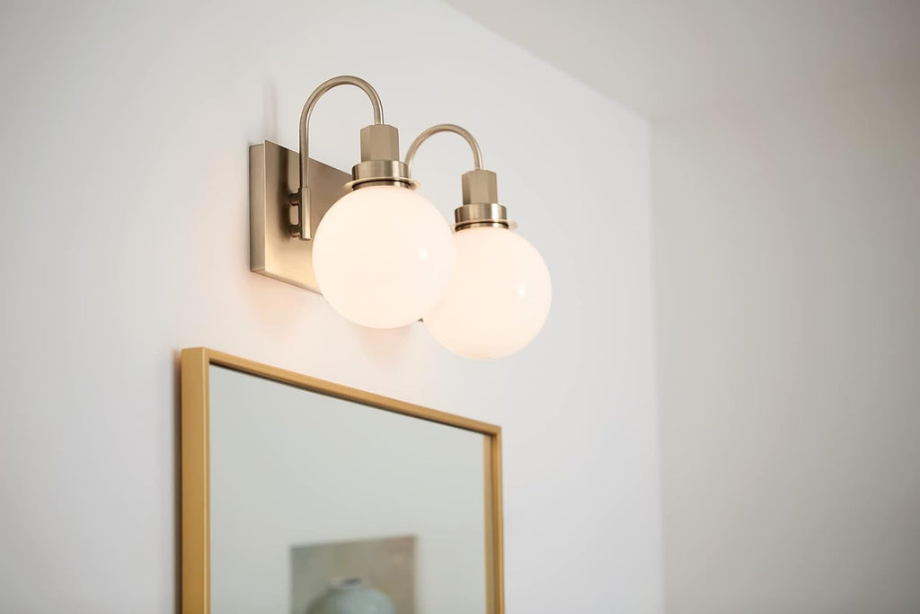 Kichler Hex 14.25' 2-Light Bathroom Vanity Light Fixture with Opal Glass in Champagne Bronze for Modern Bathroom Lighting Over Mirror (14.25' W x 10.25' H) 55150CPZ