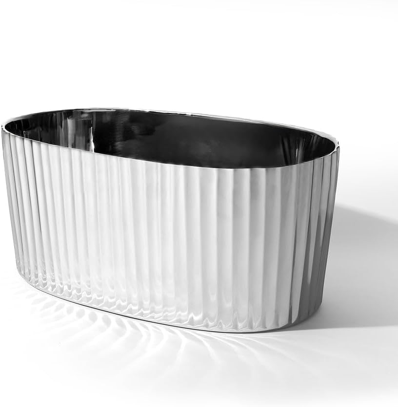 Godinger Wave Party Tub – Stainless Steel Wave‑Textured Beverage Tub/Ice Bucket for 8 Bottles or 24 Cans, Double‑Wall Insulated Serveware for Home Bar, Outdoor Entertaining & Events