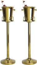 Ice Bucket with Stand, Vertical Stainless Steel Champagne Bucket, Ice Container,Standing Wine Cooler,Wedding Beer KTV Barbecue Club Bar 5L(Gold, 2 Packs)