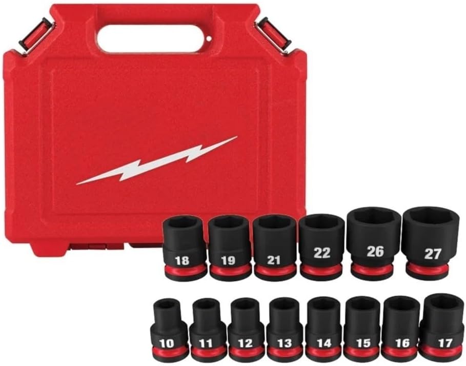 14PC 49-66-7013 for Milwaukee Impact Duty 1/2' Drive Metric 6pt Socket Set - Black/Red