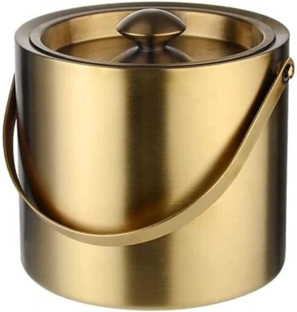Ice Bucket Champagne Bucket Stainless Steel Ice Bucket With Lid Double-Layer Insulation Cooler Bucket Suitable For Bar Ice Buckets for Parties (Color : Silver, Size : 16.5 * 15cm) (Gold 16.5*15cm)