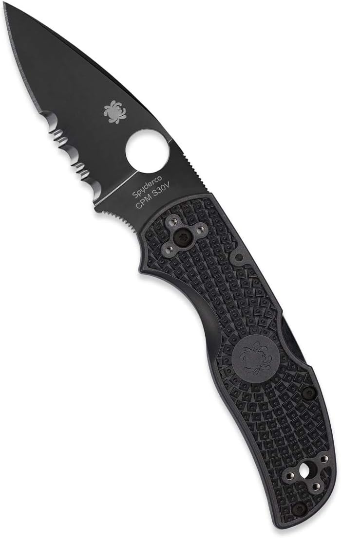 Spyderco Native 5 Signature Knife with 2.95' CPM S30V Black Steel Blade and Black FRN Handle - CombinationEdge - C41PSBBK5