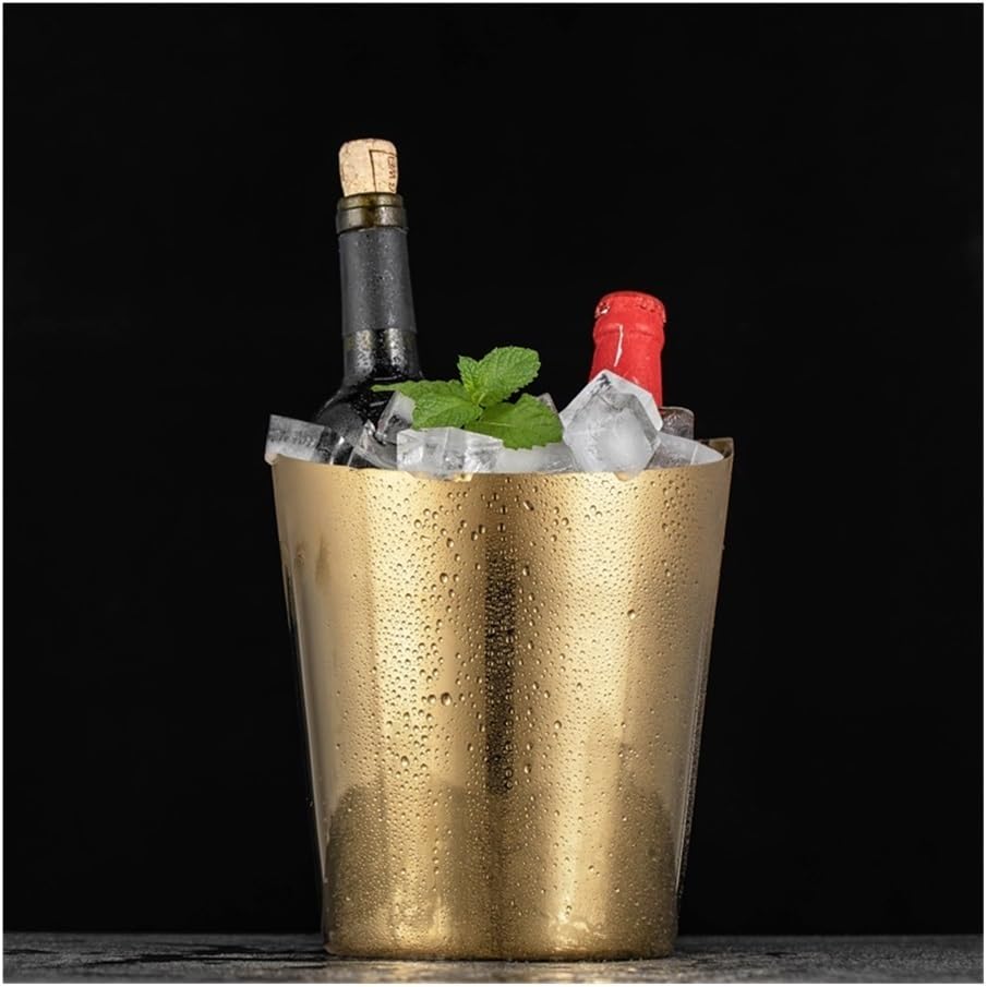 Ice Bucket, Champagne Bucket Beveled Ice Bucket Stainless Steel Ice Bucket Home Wine Ice Wine Bucket Bar Fashion Ice Bucket Ice Buckets for Parties(Gold)