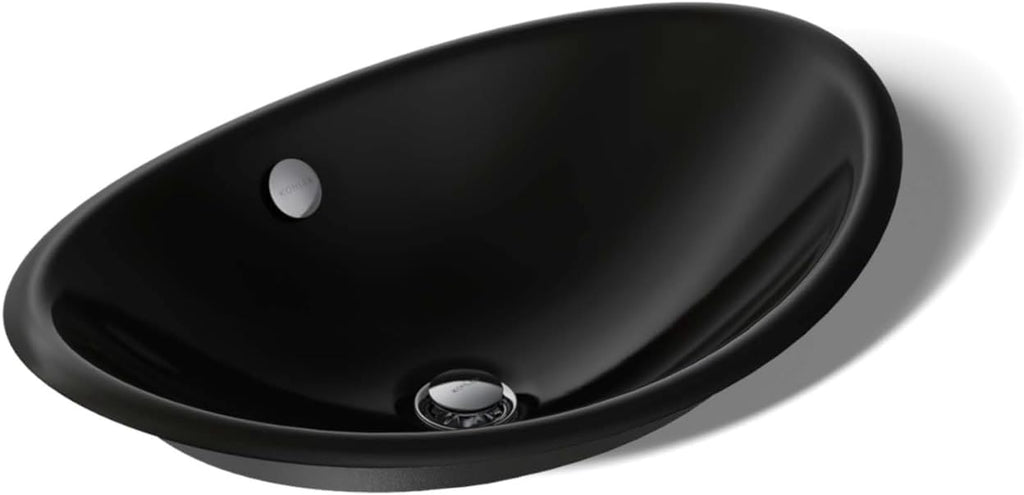 KOHLER K-5403-P5-7 Iron Plains Wading Pool Oval Bathroom Sink with Iron Black Painted Underside, Black Black