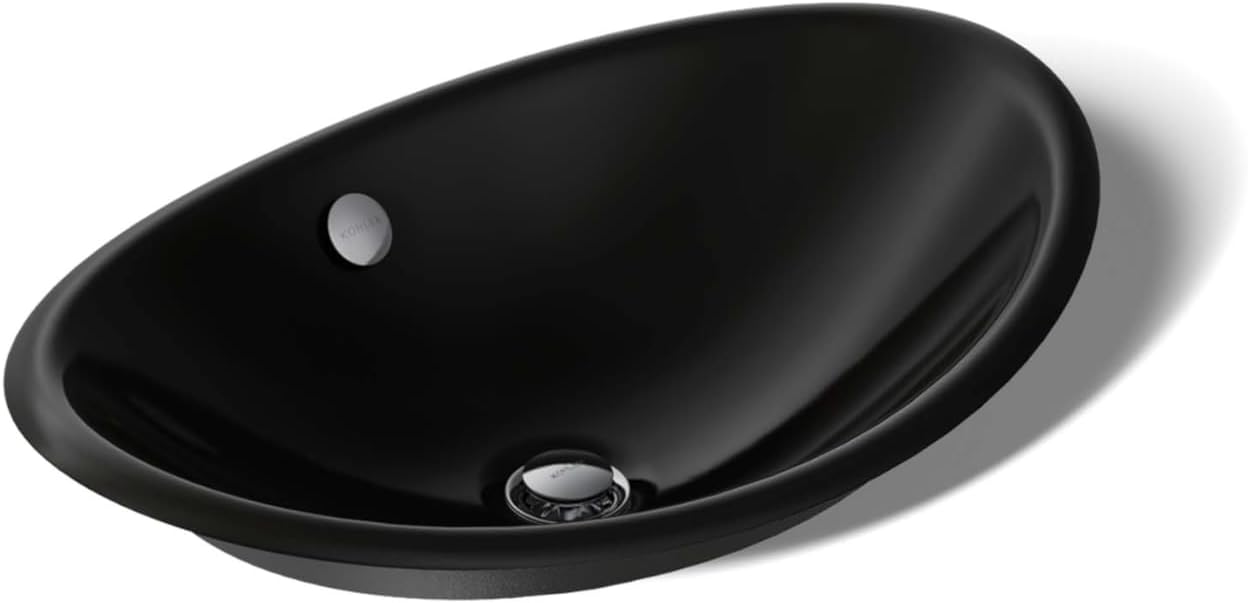 KOHLER K-5403-P5-7 Iron Plains Wading Pool Oval Bathroom Sink with Iron Black Painted Underside, Black Black