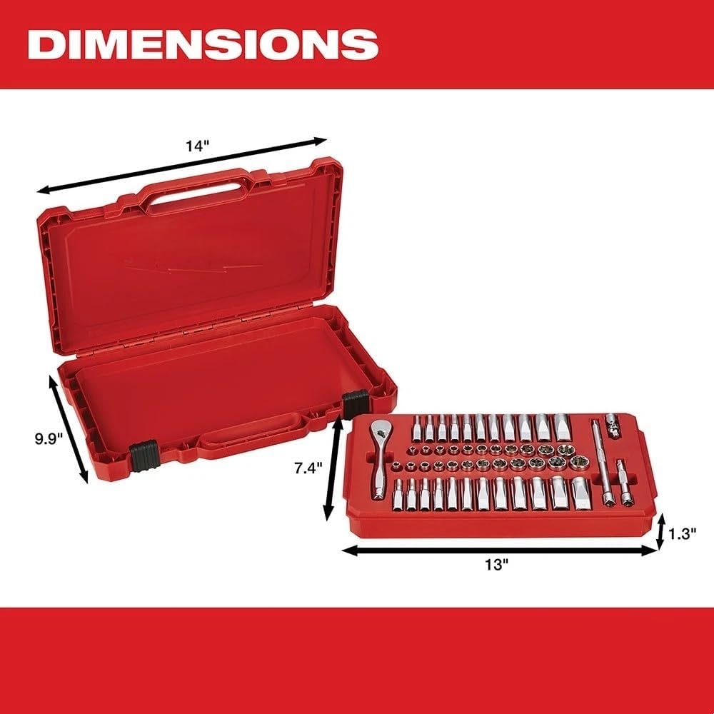 50PC 48-22-9004 for Milwaukee 1/4' Drive Ratchet & Socket Set w/Portable Carrying Case - SAE & Metric