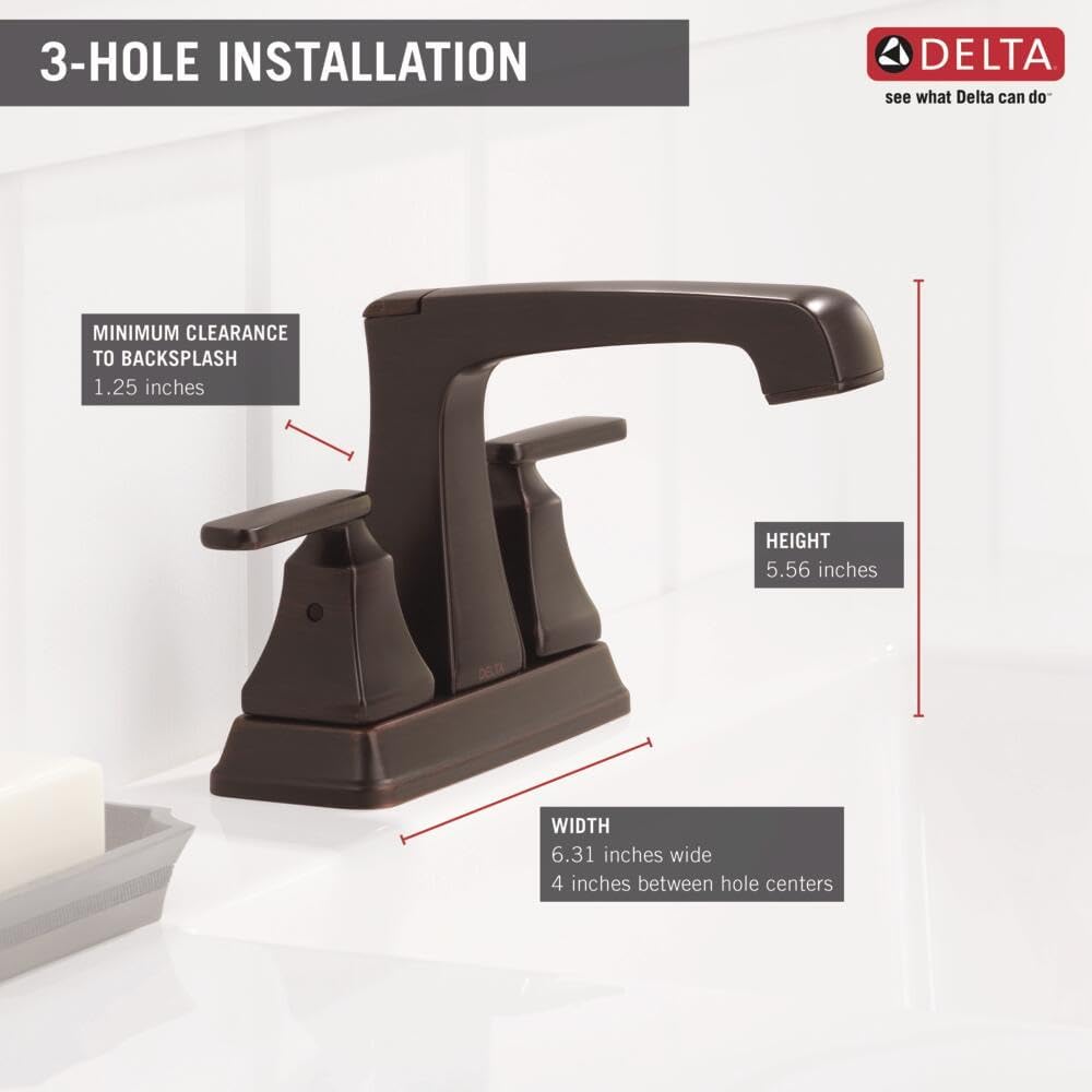 Delta Faucet Ashlyn Centerset Bathroom Faucet, Oil Rubbed Bronze Bathroom Sink Faucet, 2 Handle Bathroom Faucet, Diamond Seal Technology, Metal Drain Assembly, Venetian Bronze 2564-RBMPU-DST