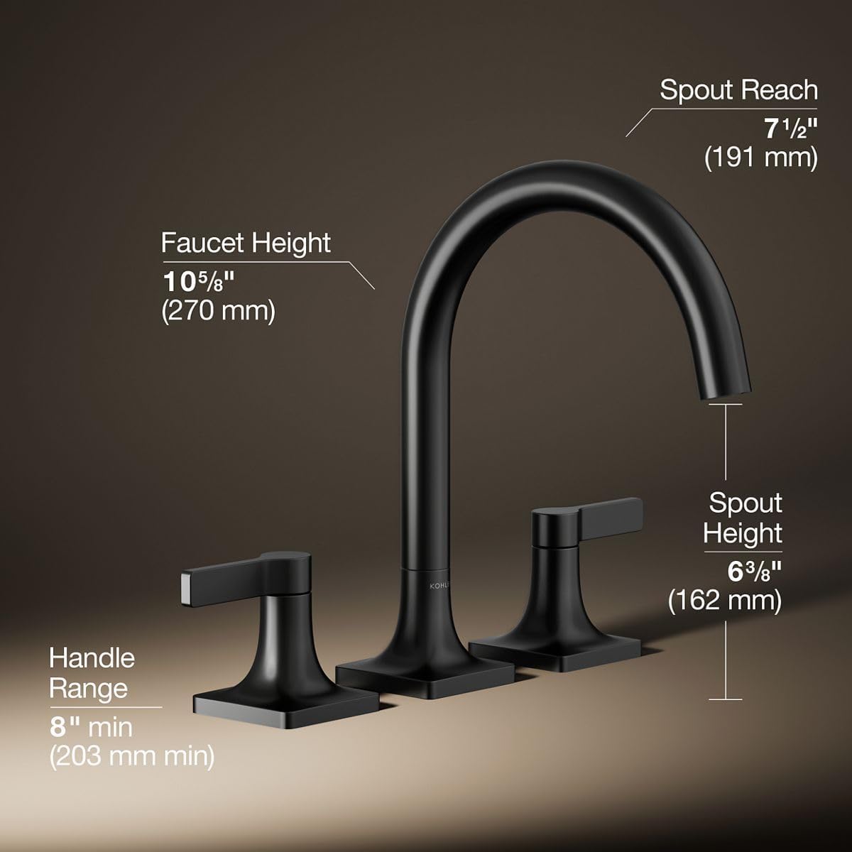 KOHLER K-T28131-4-BL Venza Deck-Mount Bath Faucet Trim, Two Handle, Premium Durable Material, Corrosion Resistant, Matte Black