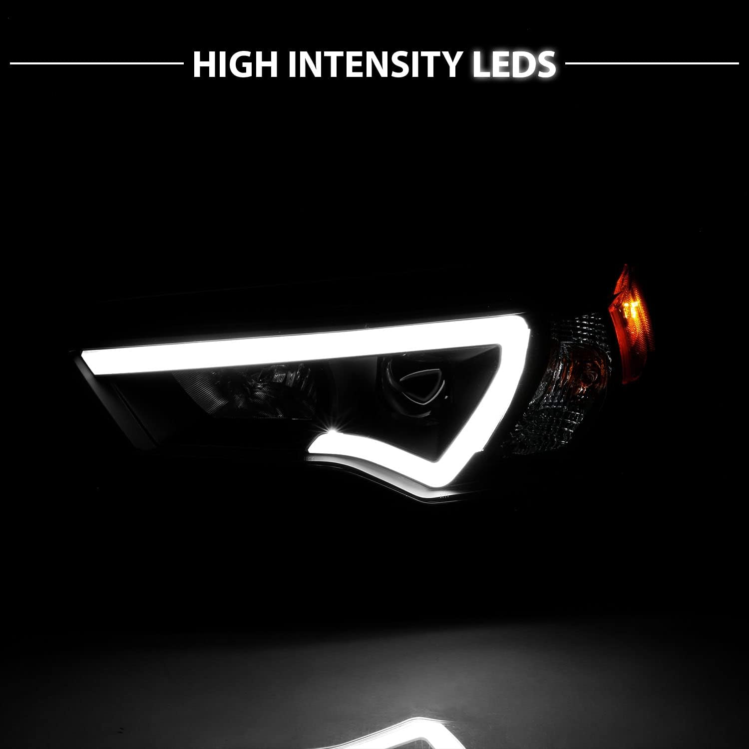 AmeriLite for 2014-2023 Toyota 4-Runner LED Tube Square Projector Black Replacement Headlights Set - Passenger and Driver Side