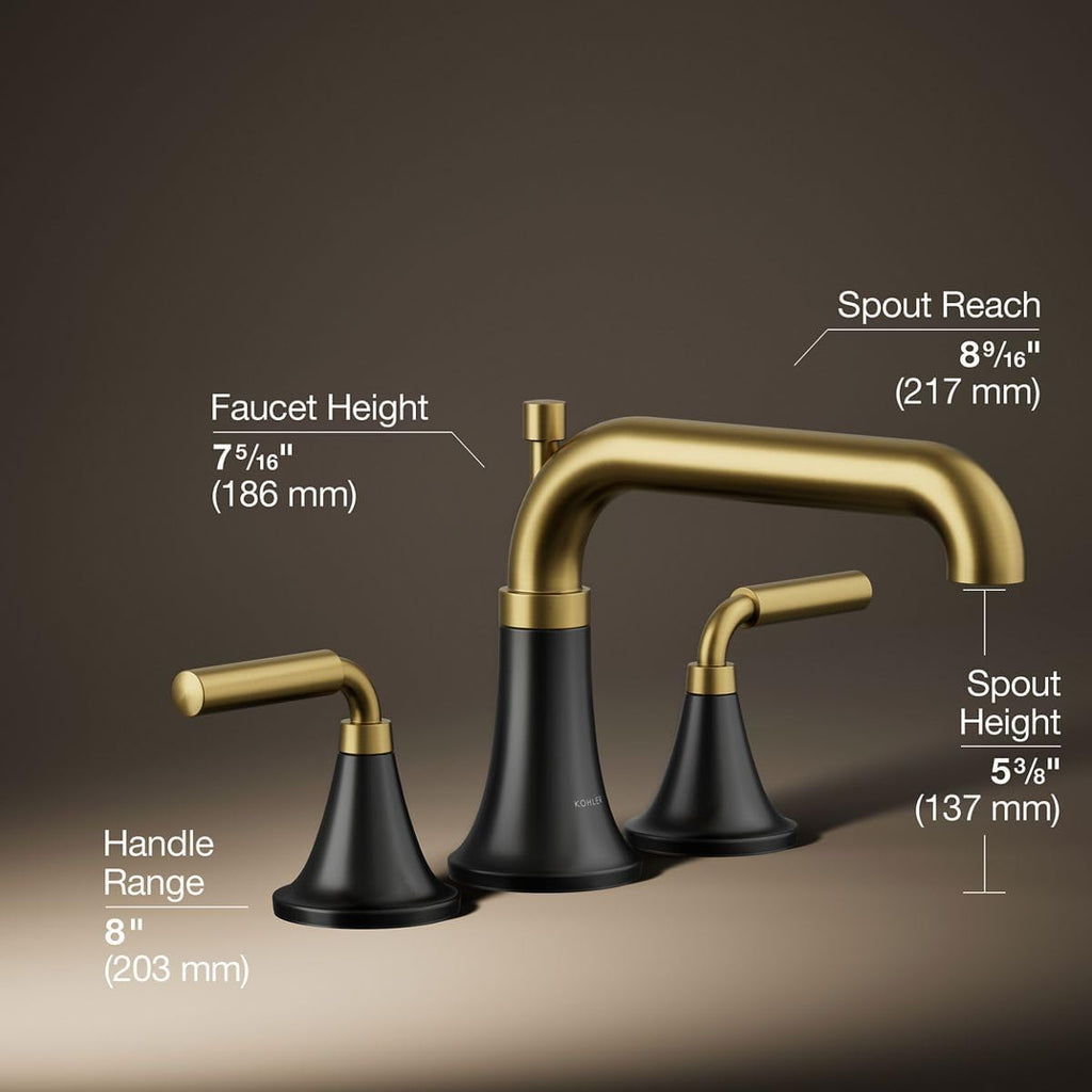 Kohler T26440-4-BMB Tone™ Deck-Mount Bath Faucet Trim with Diverter, Matte Black with Brushed Moderne Brass