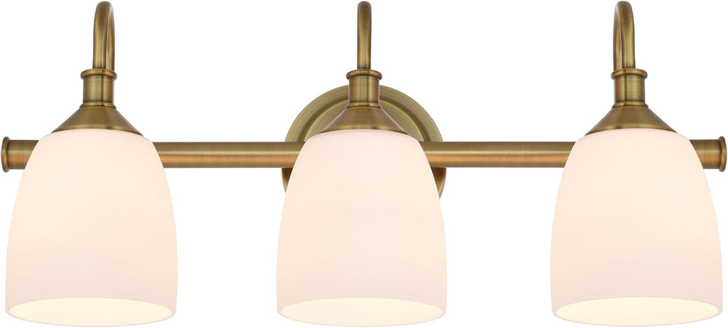 3-Light Champagne Bronze Bathroom Vanity Light Fixtures Over Mirror, Vintage Vanity Lights for Living Room, Milk White Glass Shades, Standard E26 Base