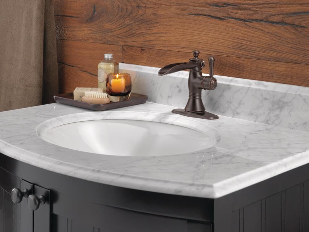 Delta Faucet Cassidy Bronze Bathroom Faucet, Single Hole Bathroom Faucet, Waterfall Bathroom Faucet, Single Handle, Metal Drain Assembly, Venetian Bronze 598LF-RBMPU