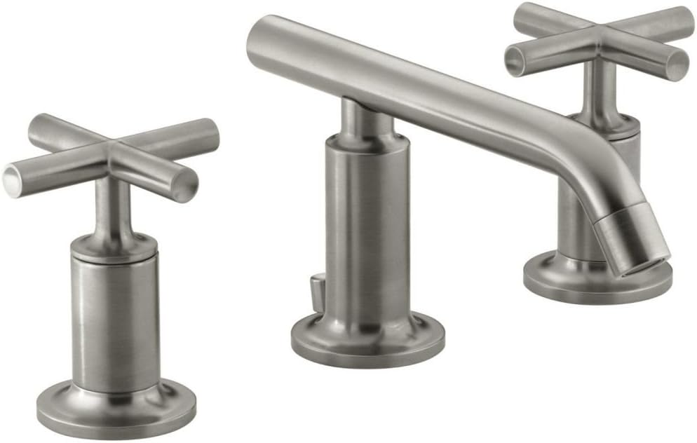 KOHLER K-14410-3-BN Purist® Widespread Bathroom Sink Faucet, 3-Hole Bathroom Faucets with Low Cross Handles and Low Spout, 1.2 GPM, Vibrant Brushed Nickel