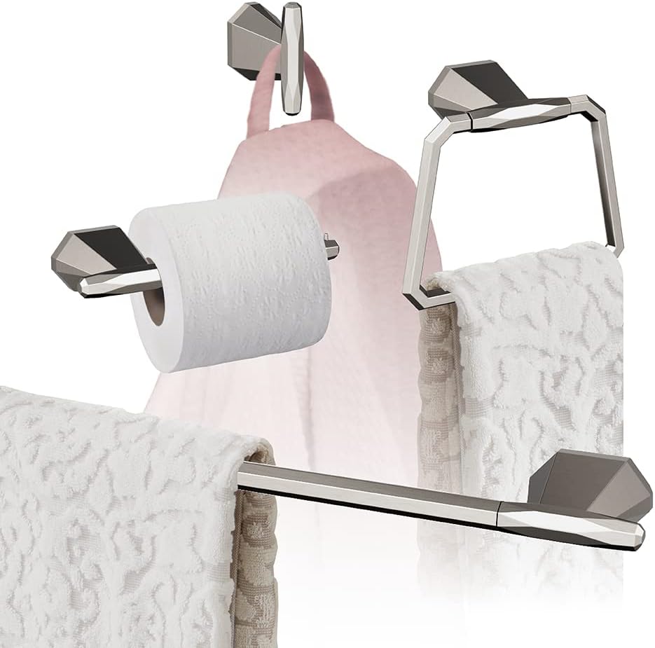 Amerock | Brushed Nickel | St. Vincent |Towel Bar | 24 inch (610 mm) | 4 Piece | Bathroom Accessories Set