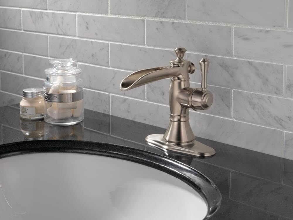 Delta Faucet Cassidy Single Hole Bathroom Faucet Brushed Nickel, Single Handle Bathroom Faucet, Metal Drain Assembly, Stainless 598LF-SSMPU