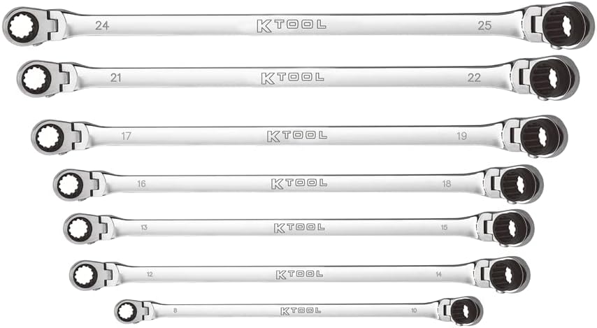 K Tool International KTIXDKITDBM14 Metric Double Box Univ Spline 90 Tooth Rev Rat Wrench Set - 7 Piece