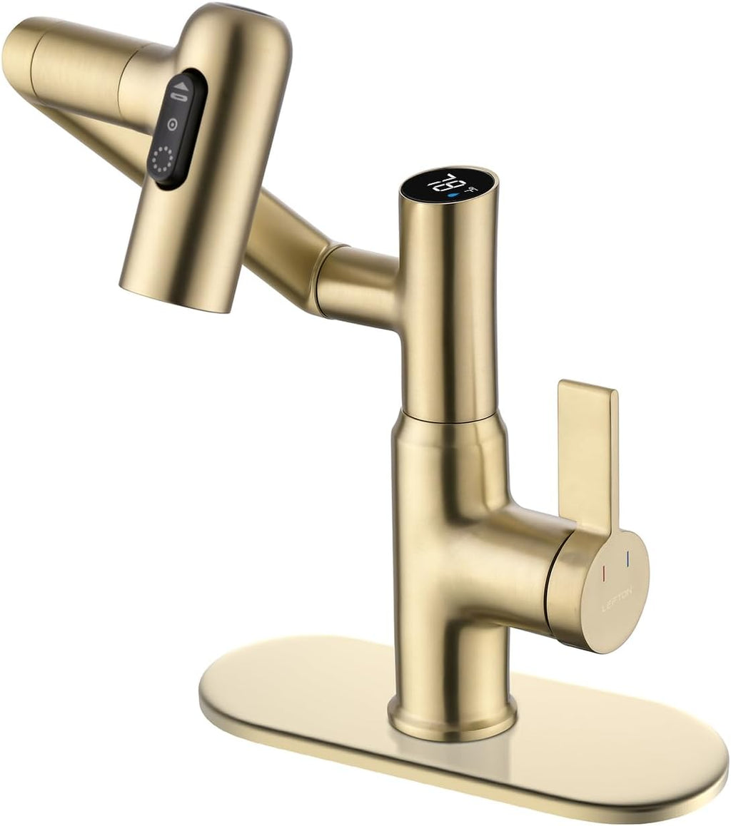 Lefton Rotatable Bathroom Faucet BF2204 with 6' Cover Plate FCP2202, Brushed Gold