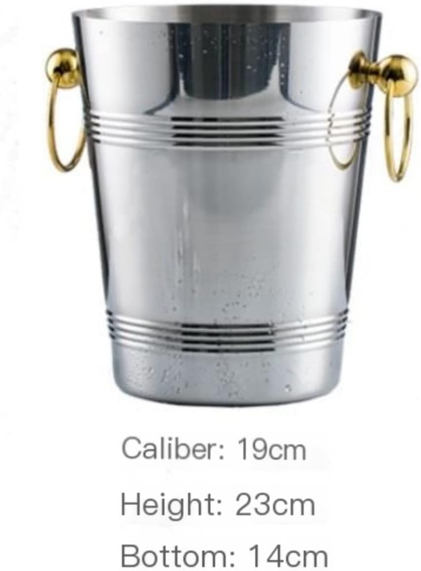 Ice Bucket Stainless Steel Ice Bucket Thickened Creative Champagne Cooler Barrel for Parties(Gold)