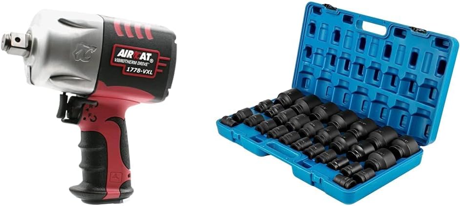 AIRCAT Pneumatic Tools 1778-VXL 3/4-Inch Vibrotherm Drive Composite Impact Wrench & VEVOR Impact Socket Set 3/4 Inches 29 Piece Impact Sockets, 6-Point Sockets, Rugged Construction