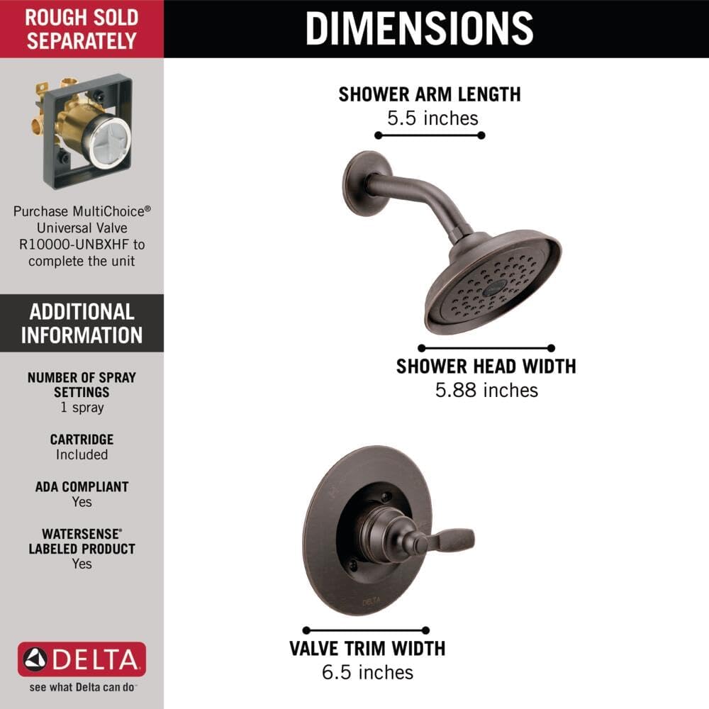 Delta Woodhurst 14 Series Shower Faucet Set, Oil Rubbed Bronze Shower Head and Handle Set, Valve Trim Kit, Venetian Bronze T14232-RB (Valve Not Included)
