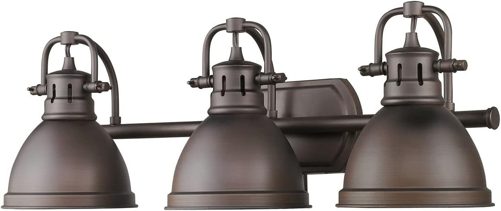 Golden Lighting 3602-BA3 RBZ Duncan Bath Vanity, Rubbed Bronze with Rubbed Bronze Shades- Vanity Lights, Bathroom Vanity Lights, Bathroom Light Fixture, Bathroom Vanity Light