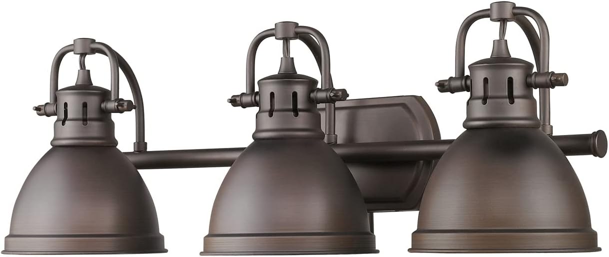 Golden Lighting 3602-BA3 RBZ Duncan Bath Vanity, Rubbed Bronze with Rubbed Bronze Shades- Vanity Lights, Bathroom Vanity Lights, Bathroom Light Fixture, Bathroom Vanity Light