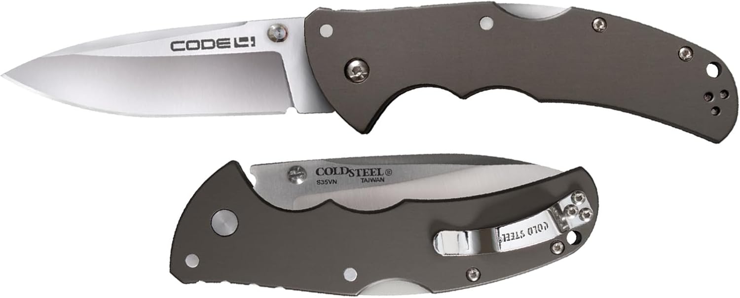 COLD STEEL Code 4 3.5' S35VN Razor-Sharp Blade 5' 6061 Aluminum Handle Everyday Carry Tactical Folding Knife w/Tri-Ad Locking Mechanism