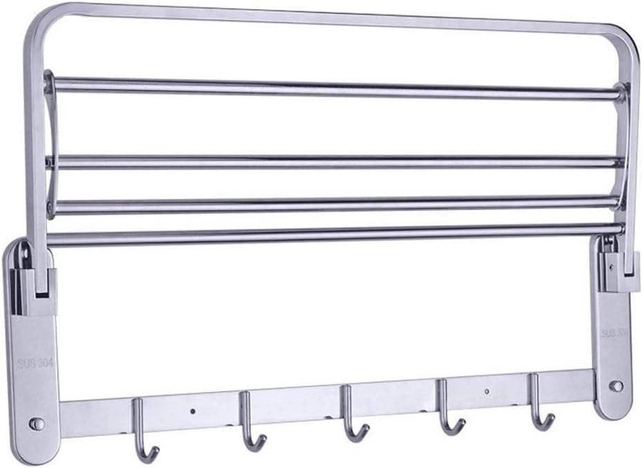 Stainless Steel Towel Rack-for for Bathroom Shelf Double Towel Bar Holder with Hooks Wall Mounted Multifunctional Brushed Nickel Favorite Gift，