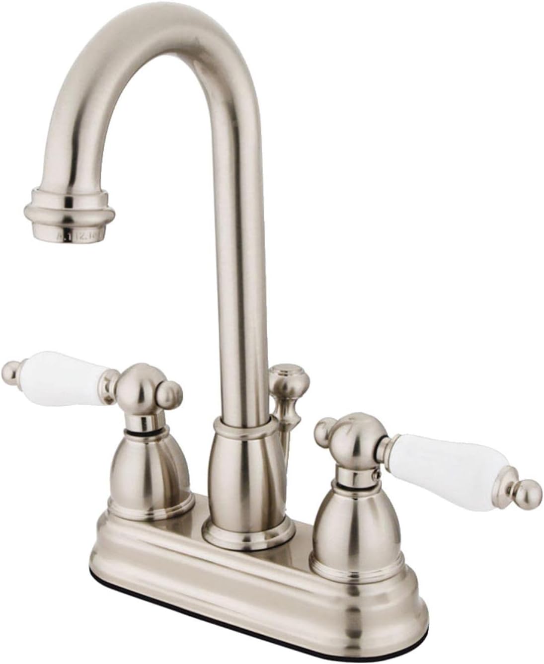 Kingston Brass KB3618PL Restoration Deck Mount Lavatory Faucet with Retail Pop-Up, Brushed Nickel