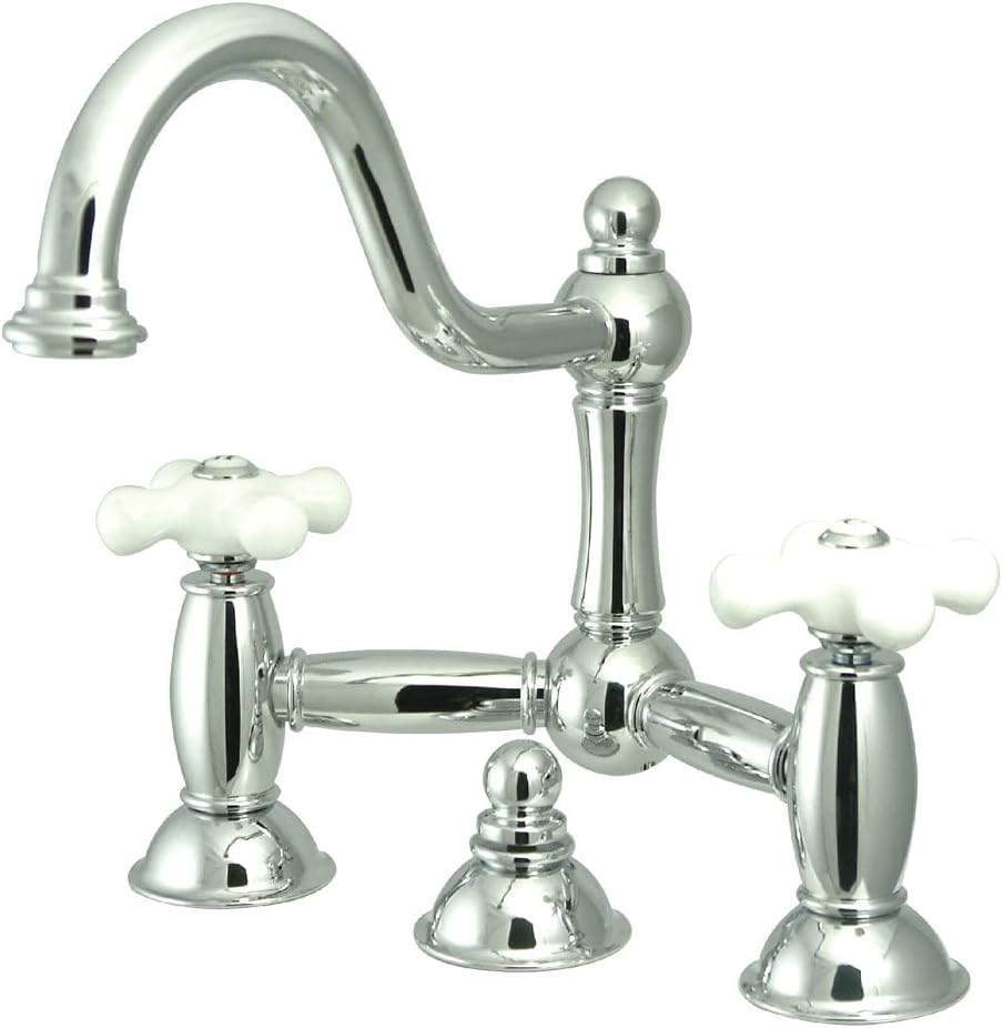 Kingston Brass KS3911PX Restoration Widespread Lavatory Faucet with Porcelain Cross Handle, Polished Chrome