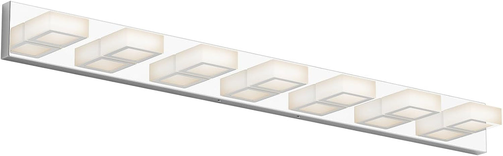 Ralbay 46' LED Chrome Vanity Lights 7 Lights Acrylic Stainless Steel LED Modern Vanity Lights Chrome Bathroom Lighting Fixtures Over Long Mirror (Natural White Light 4500K)