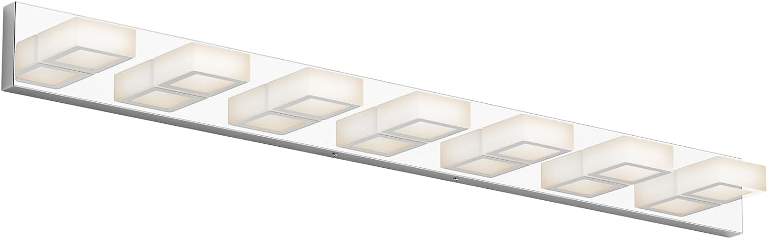 Ralbay 46' LED Chrome Vanity Lights 7 Lights Acrylic Stainless Steel LED Modern Vanity Lights Chrome Bathroom Lighting Fixtures Over Long Mirror (Natural White Light 4500K)
