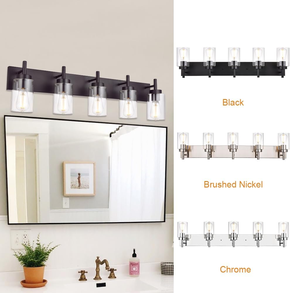 5 Lights Bathroom Vanity Light Fixture Oil Rubbed Bronze Sconces Wall Lighting Modern Industrial Indoor Wall Mounted Lamp Farmhouse for Kitchen Hallway (Patent No.: US D958,438 S)