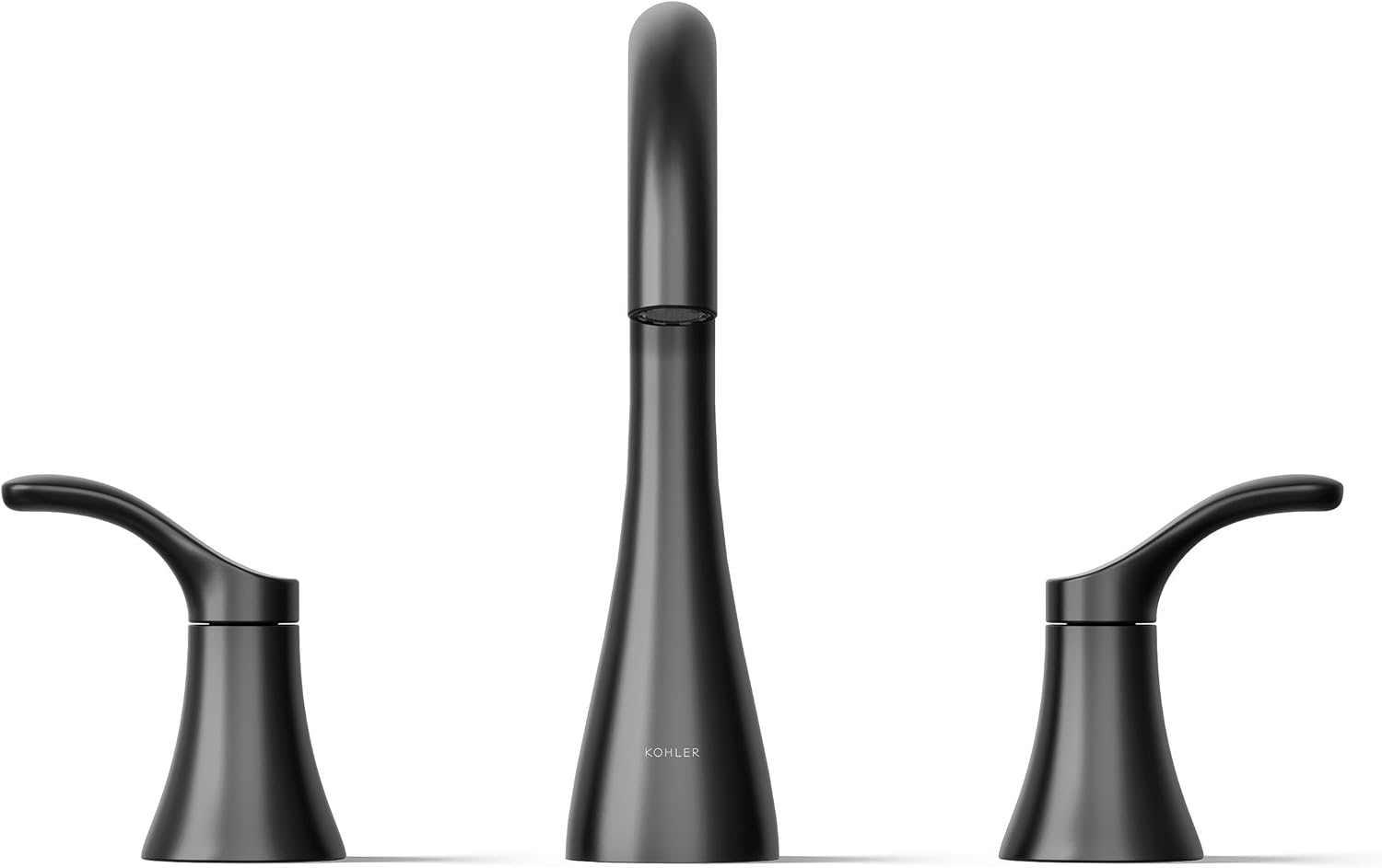 KOHLER K-27390-4-BL Simplice® Widespread Bathroom Sink Faucet, Bathroom Faucets with Two Lever Handles and Clicker Drain, 1.2 GPM, Matte Black