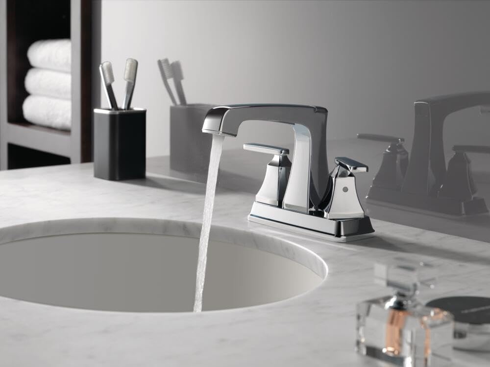 Delta Faucet Ashlyn Centerset Bathroom Faucet, Chrome Bathroom Sink Faucet, 2 Handle Bathroom Faucet, Diamond Seal Technology, Metal Drain Assembly, Chrome 2564-MPU-DST