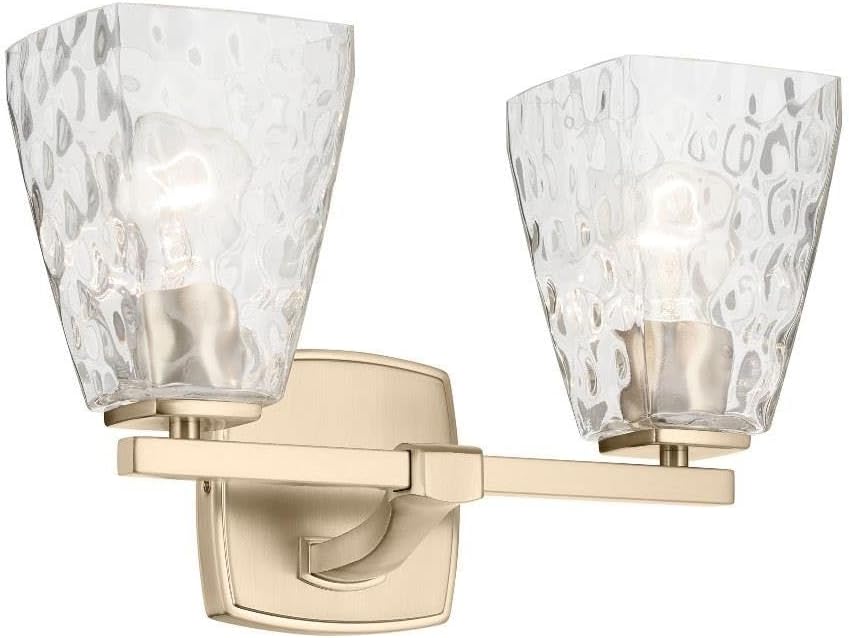Kichler Marant 14.25' 2-Light Bathroom Vanity Light Fixture with Clear Water Glass in Champagne Bronze for Powder Room Over Mirror (14.25' W x 9.5' H), 55215CPZWTR