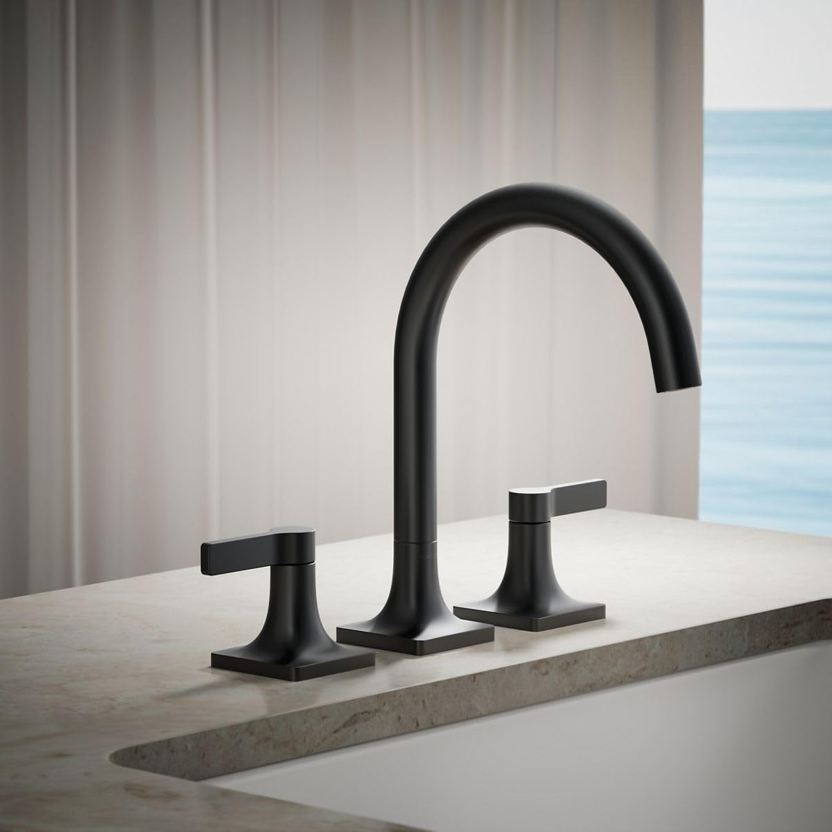 KOHLER K-T28131-4-BL Venza Deck-Mount Bath Faucet Trim, Two Handle, Premium Durable Material, Corrosion Resistant, Matte Black