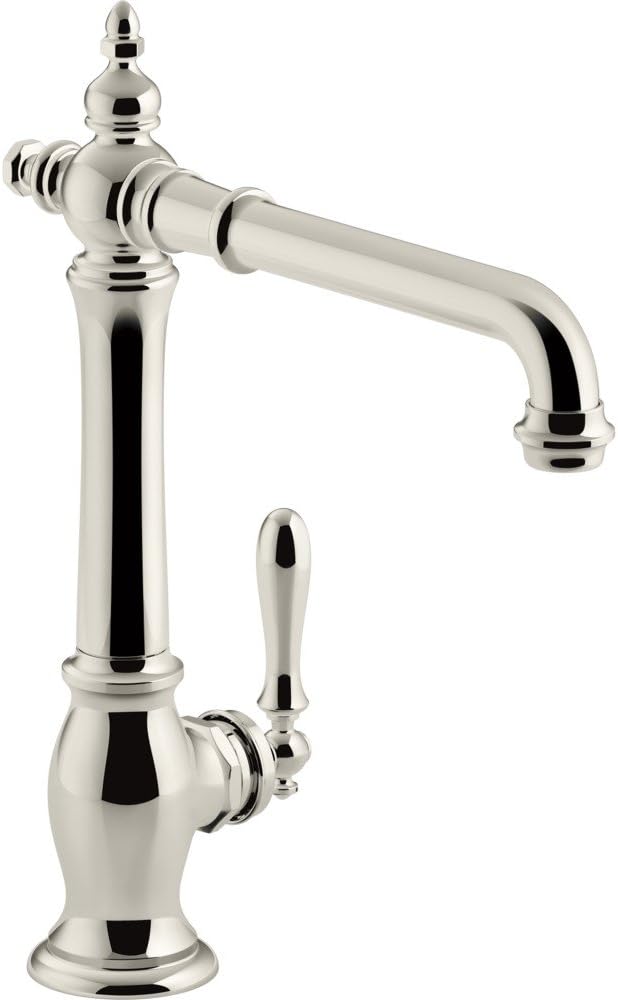 Kohler K-99266-SN Artifacts Single-Hole Kitchen Sink Faucet with 13-1/2 In. Swing Spout and Victorian Spout Design, Vibrant Polished Nickel, one-size