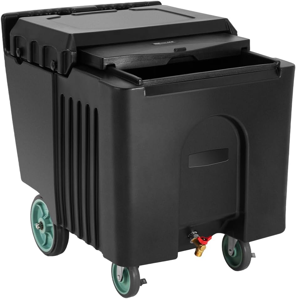 VEVOR Commercial Ice Bin, 125 lbs Portable Ice Caddy, Insulated Ice Carrier with 4 Wheels and Flip Lid, Large Ice Bin for Catering, Kitchens, Bistros, Restaurants, and Bars