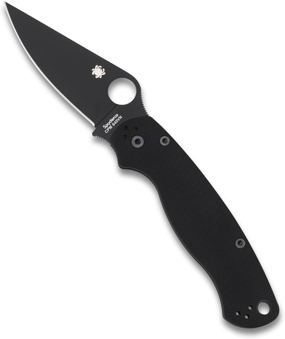Spyderco Para Military 2 Folding Pocket Knife with 3.4' CPM S45VN Steel Blade and G-10 Handle - EDC Knife for Men and Women, Perfect for Hunting, Tactical, Camping, Survival - PlainEdge - C81GPBK2