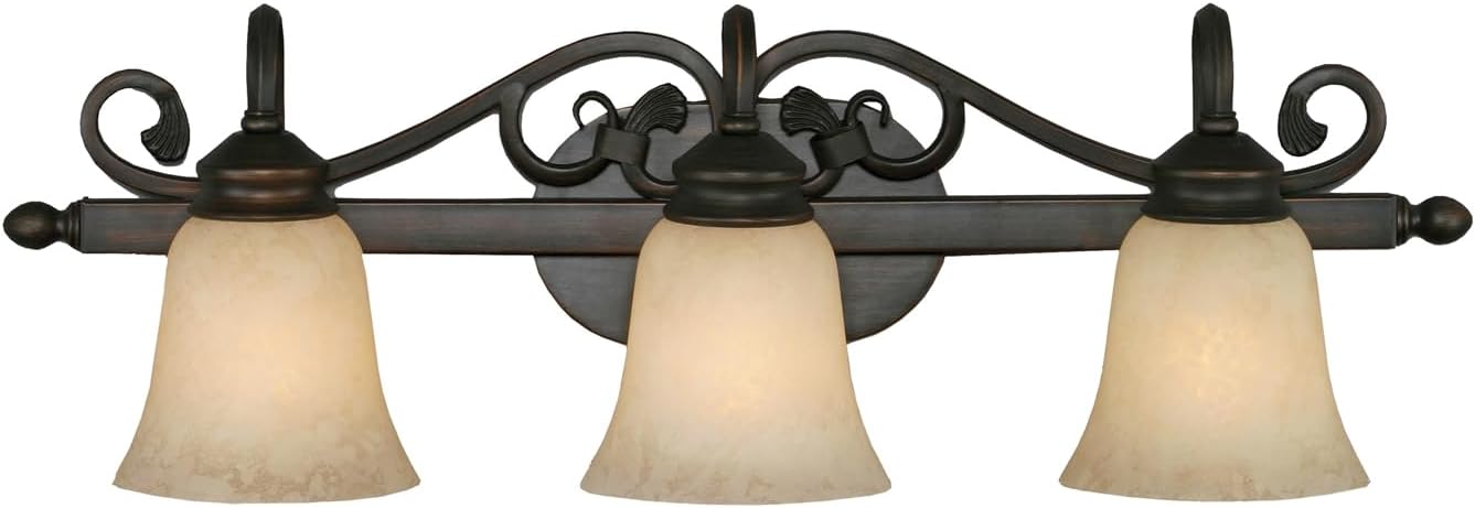 Golden Lighting Belle Meade 3 Light Bath Vanity in Rubbed Bronze with Tea Stone Glass