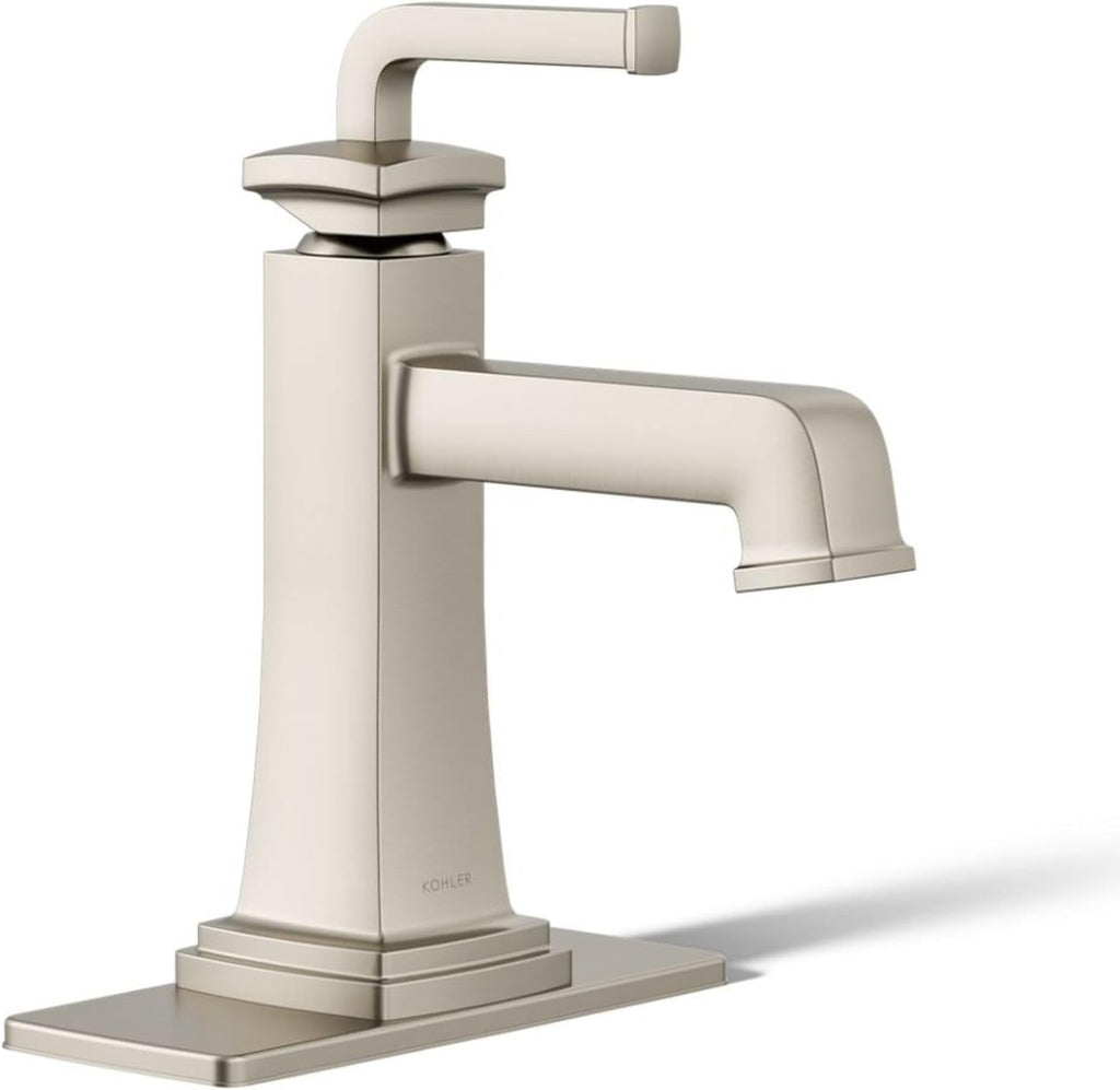 KOHLER K-27400-4K-BN Riff Single-Handle Bathroom Sink Faucet, Single-Hole Faucets with Clicker Drain, 1.0 GPM, Vibrant Brushed Nickel