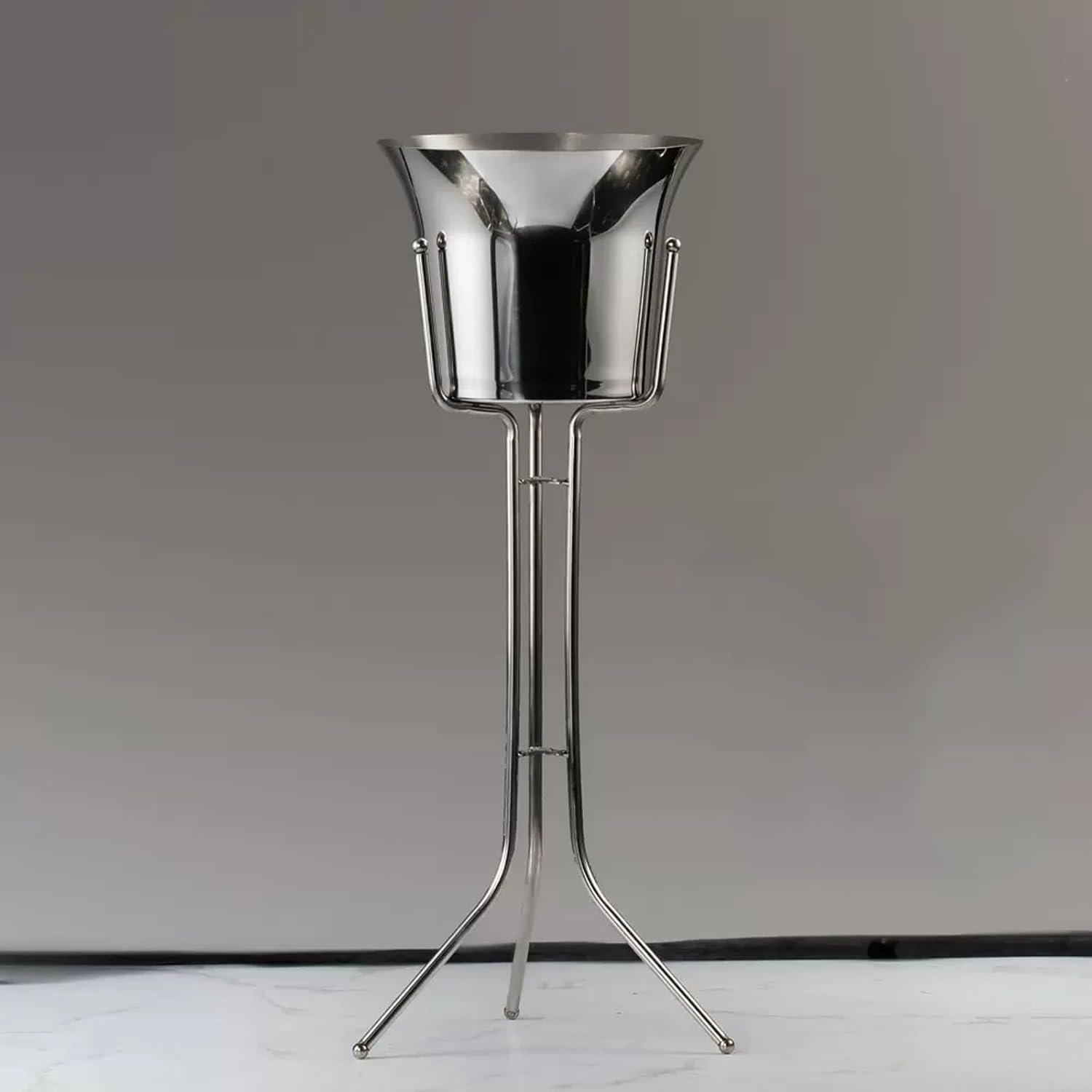 Keep Ice Frozen Longer Stainless Steel Wine Ice Bucket with Stand Chiller on Kitchen and Bar Ware Beverage Barware Accessories for parties(Silver)