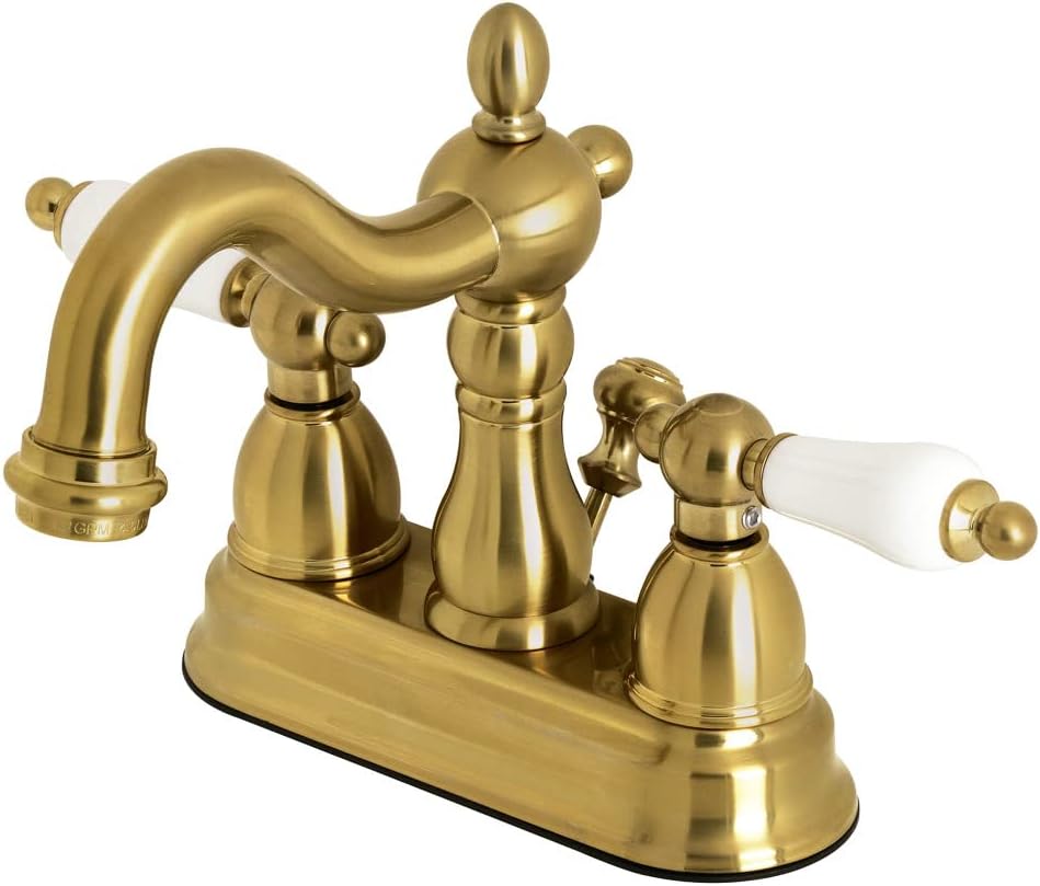 Kingston Brass KB1607PL Heritage 4 in. Centerset Bathroom Faucet, Brushed Brass