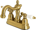 Kingston Brass KB1607PL Heritage 4 in. Centerset Bathroom Faucet, Brushed Brass