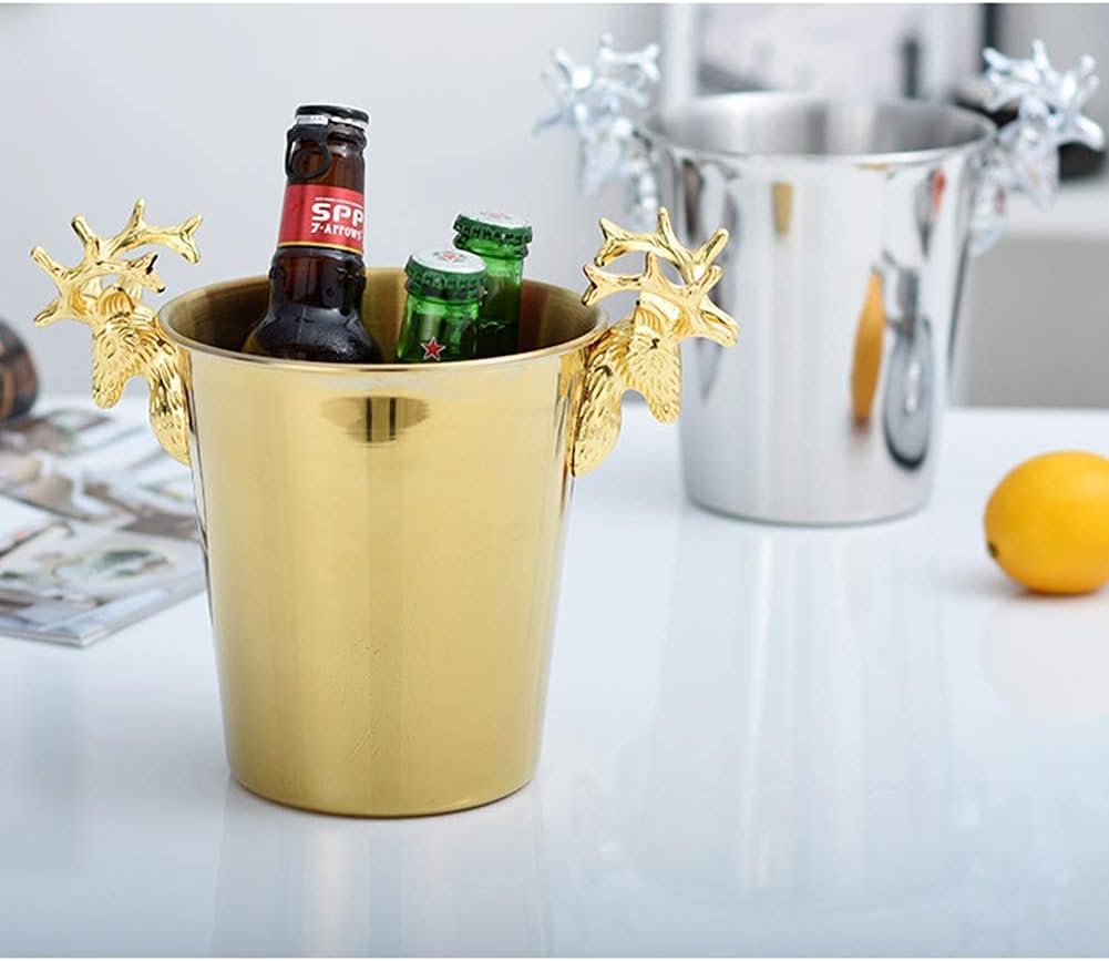 Ice Bucket, Ice Cube Storage Large Metal Champagne Ice Bucket, Stainless Steel Plated Ice Bucket Retro Ice Bucket Suitable for Beer, Wine and Cocktail Parties/Gold/s