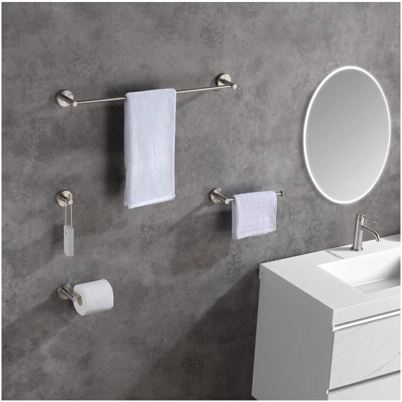 KIBI Brushed Nickel Circular 5-Piece Bathroom Hardware Set | Includes Towel Bar, Towel Ring, Toilet Paper Holder, and Robe Hooks | Durable Solid Brass Construction & Rust-Resistant Design (C-KBA14-5)