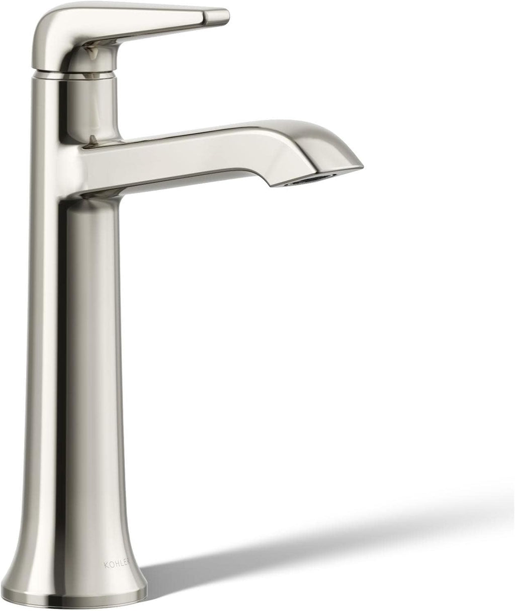Kohler K-22023-4 Tempered 1.2 GPM Single Hole Vessel Bathroom Faucet with Pop-Up Drain Assembly - Vibrant Polished Nickel